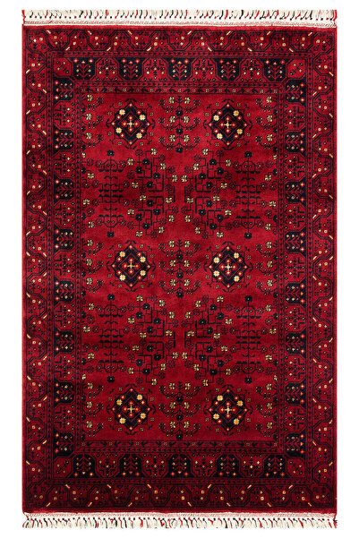 Vog Halı Sahra Nostaljik El Emeği Kırmız Yuvarlak Otantik Uşak Motifli Saçakl...