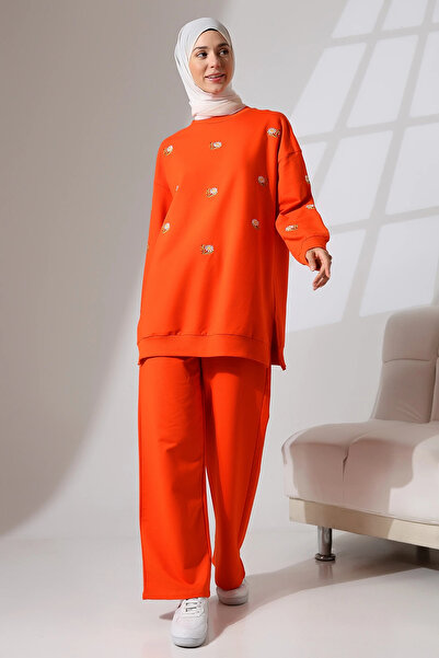 Mihran Butik طقم حجاب رياضي ومريح للنساء من القطن الممشط باللون البرتقالي