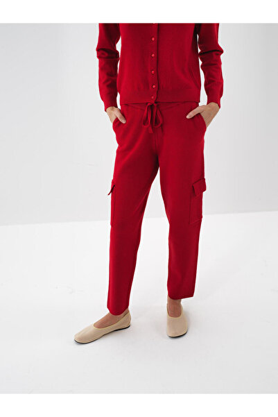 Xint Kadın Kırmızı Yünlü Kargo Cep Pantolon