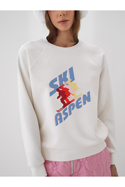 Xint Kadın Ekru Pamuklu Baskılı Sweatshirt