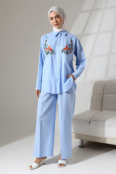 Mihran Butik 100% Cotton Linen - Comfortable Casual Set, Flower Patterned Emb...