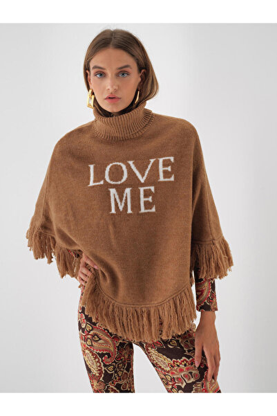 Xint Kadın Camel Desenli Mohaır Panço