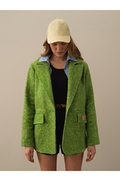 Xint Kadın Yeşil Pamuk Dokulu Regular Fit Ceket