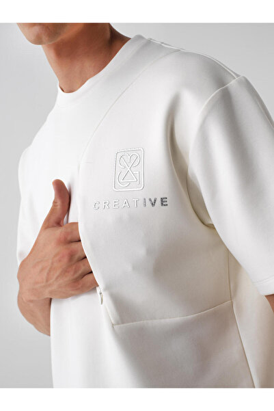 Xint Erkek Ekru Pamuklu Baskılı Tişört