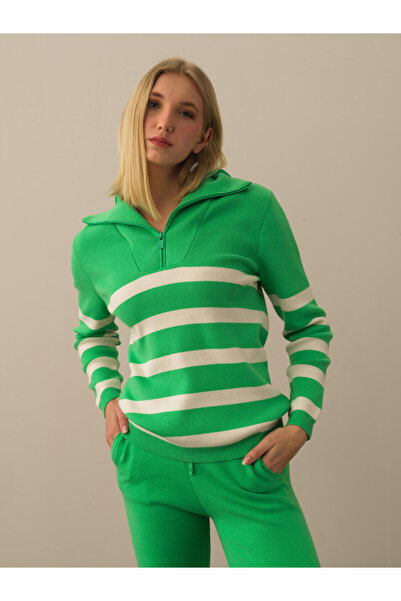 Xint Kadın Yeşil Oversize Kapüşonlu Kazak