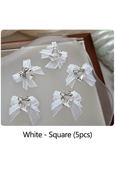 Choice 5 قطع مربعة بيضاء من الأورجانزا ثلاثية الأبعاد لتزيين الأظافر بأحجار ا...