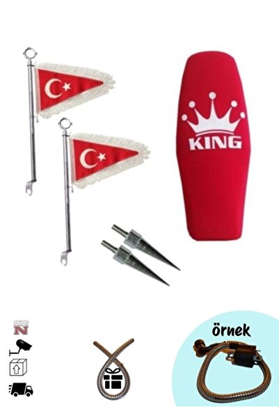 GMS CG Cup Kırmızı king koltuk kılıfı+2 adet makam bayrağı+2 adet sivri vida ...