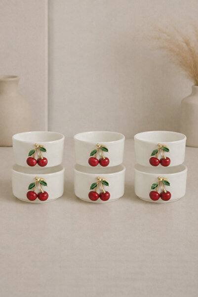 YzHome 6 Lı Beyaz Porselen Kiraz Sosluk Lokumluk Sunum Kasesi Mini Boy