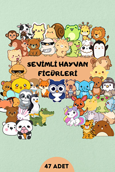 Hanelia Art 47 Adet Sevimli Hayvan Sticker Seti – Çıkartma, Laptop, Telefon, ...