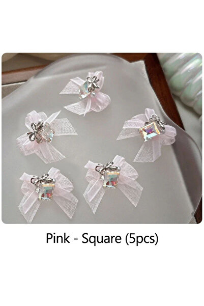 Choice 5 قطع مربعة وردية اللون من أورجانزا ثلاثية الأبعاد لتزيين الأظافر بأحج...