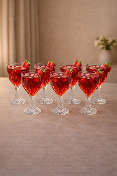 YzHome 6 Kişilik Kristal Cam Meşrubat Bardağı Ayaklı Dondurmalık Tatlılık Kas...