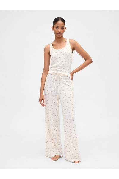 GAP Kadın Beyaz Relaxed Pointelle Wide-Leg Pijama Altı