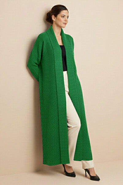 benguen Zigzag Patterned Long Knitwear Cardigan R4470 Green
