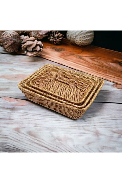 YzHome 1 Adet Sadece Orta Boy Dikdörtgen Hasır Servis Sunumluk Sepet Organizer Düzenleyici Ekmeklik 27*20cm