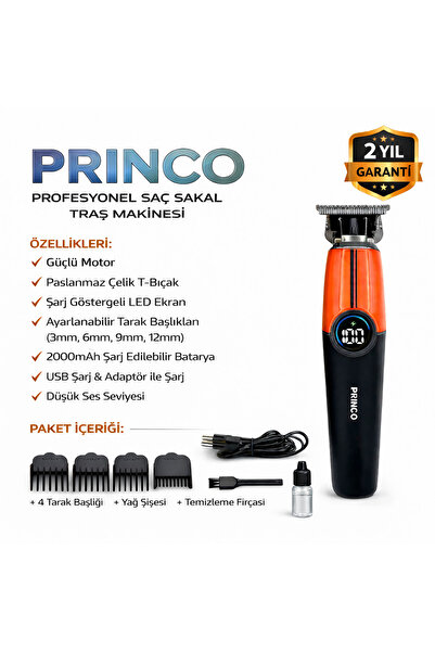 Princo ŞARJLI DOKUNMATİK DİJİTAL EKRAN ÖZEL BICAKLI SAÇ SAKAL TIRAŞ MAKİNASI