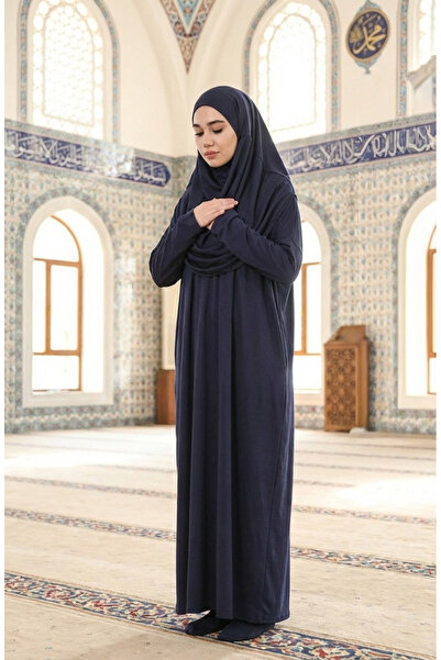 sefamerve Çantalı Pratik Namaz Elbisesi 1973-07 Lacivert