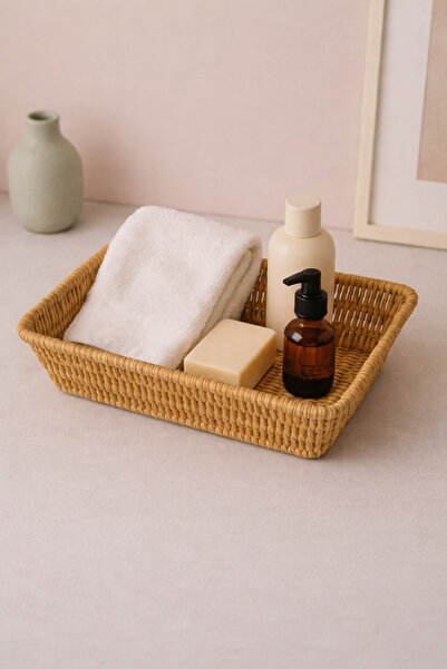 YzHome 1 Adet Sadece Orta Boy Dikdörtgen Hasır Servis Sunumluk Sepet Organize...