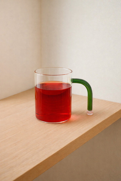 YzHome 450ml Borosilikat Cam Renkli Özel Kulplu Bardak Kupa Ofis Bardağı