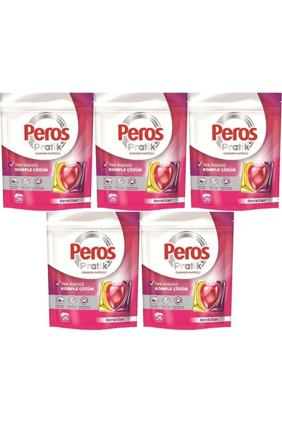 Peros Pratik Matik Çamaşır Deterjanı Kapsülü - Tableti 130 Adet Renkliler (5P...