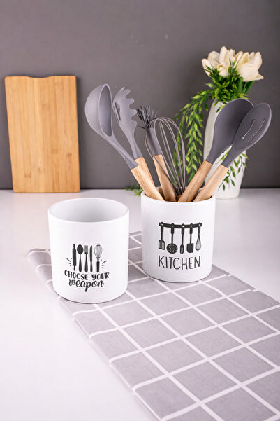 YzHome Loza Spoon Holder - White Porcelain Kitchen Top Organizer