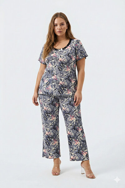 Mivoon Set de pijamale cu model din țesătură de bambus, cu detaliu de guler d...