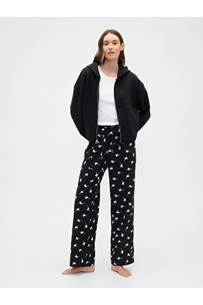 GAP Kadın Siyah Desenli Poplin Pijama Altı