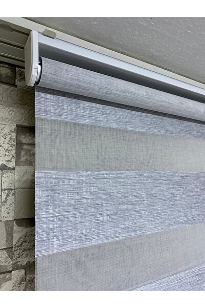 PERDECİNİZ Acık Gri Keten Desenli Zebra Perde (etek Düz) enxboy