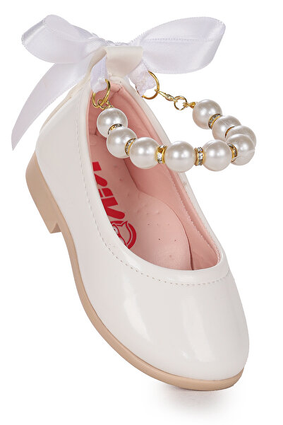 Kiko Kids حذاء باليه مرن للفتيات الصغيرات من الجلد اللامع مرصع باللؤلؤ