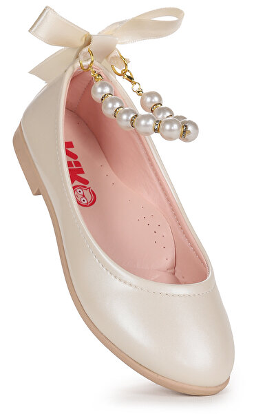 Kiko Kids Pantofi de balerină pentru fete din piele lacuită cu perle elastice