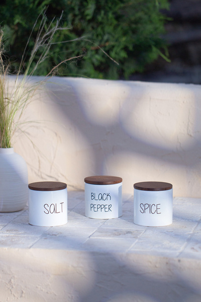 Rakle Nero ceramic wooden lid 3-piece spice set 345 cc