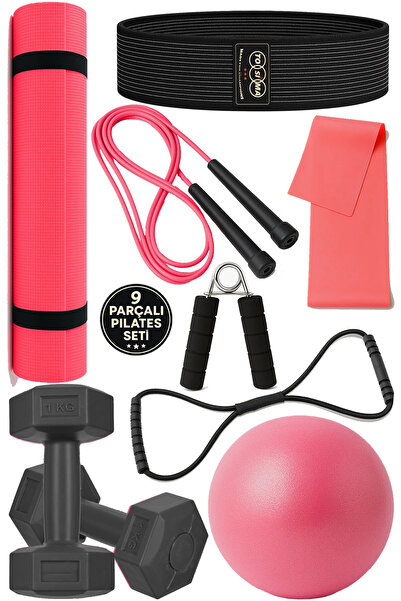 Tosima Set Pilates și fitness din 9 piese – Covoraș de pilates de 6 mm, gante...