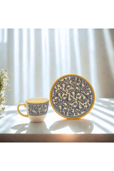 MEVLANA BAZAAR Two Patterned Blues Series 6-Piece Coffee Set