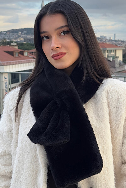 Mollycrush Eșarfă neagră de pluș pentru femei |   Blană artificială elegantă ...