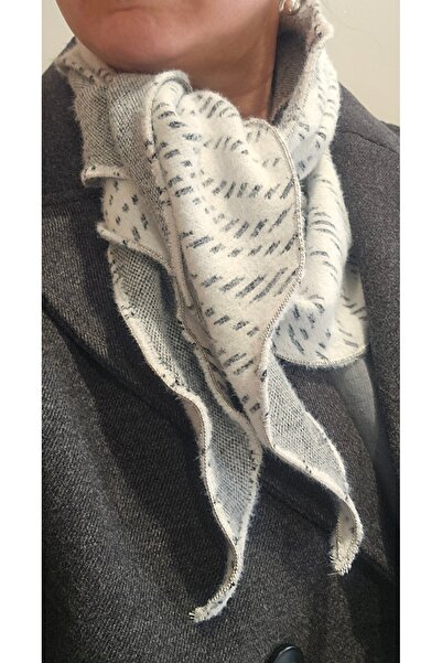 Leylace White Triangle Scarf for Women, Scarf, Angora Wool Knitwear Fabric, C...