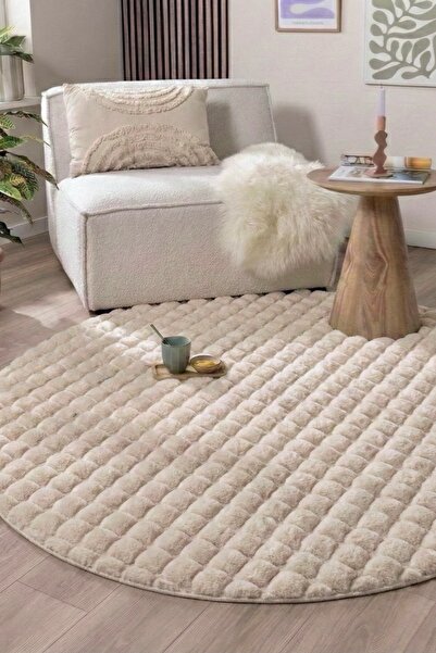 ECOSER Bubble Tavşan Tüyü Post Kaymaz Taban Yıkanabilir Vizon Peluş Yuvarlak ...