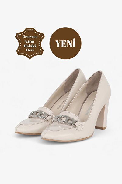 Grasyano حذاء أنيق بكعب سميك 7.5 سم من الجلد الطبيعي باللون الكريمي