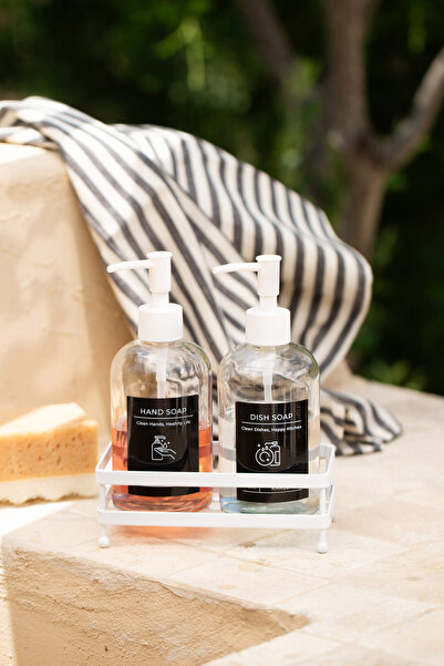 Rakle Σετ 2 Δοχείων Υγρού Σαπουνιού με Μαύρο Λευκό Μεταλλικό Τετράγωνο Σταντ ...