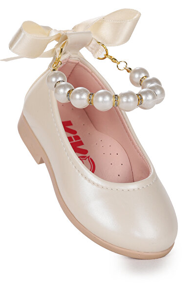 Kiko Kids حذاء باليه مرن للفتيات الصغيرات من الجلد اللامع مرصع باللؤلؤ