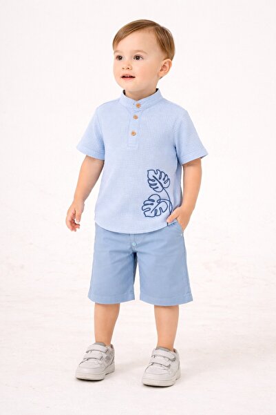 Chicsy Baby Tarz Gömlek Yaprak Desenli Belden Ayarlanabilir Kısa Kollu Şortlu...