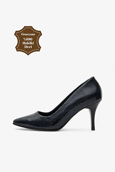 Grasyano Тъмносини лачени кожени обувки със змийски мотив - удобни първокласн...