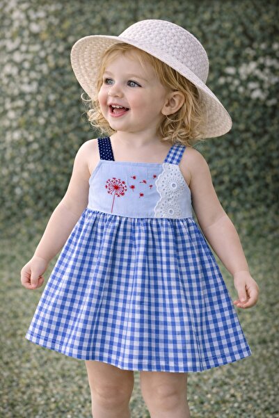 Kidex’s Baby Kız Bebek Yazlık Elbise Dantel Detaylı Pötikareli Elbise