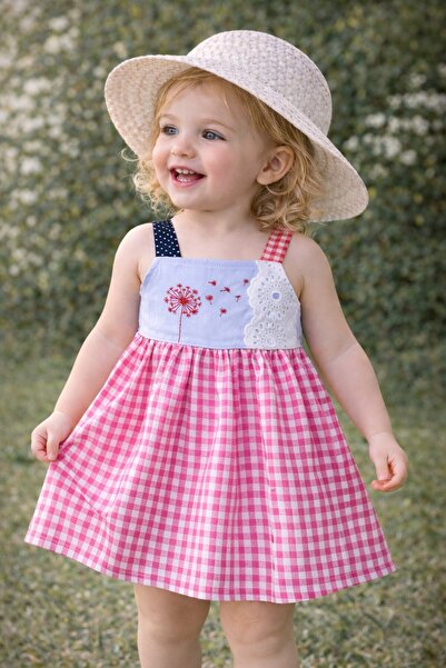 Kidex’s Baby Kız Bebek Yazlık Elbise Dantel Detaylı Pötikareli Elbise