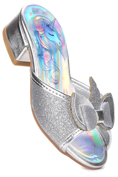 Kiko Kids Unicorn Kız Çocuk Topuklu Simli Abiye Terlik