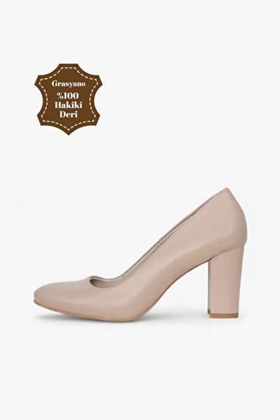 Grasyano Pantofi clasici cu toc gros de 7,5 cm din piele naturală roz nud, pi...