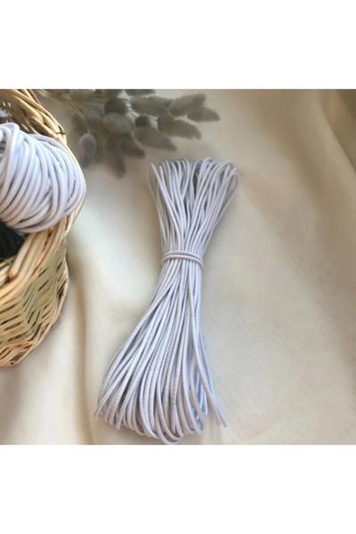 Bukle İplik Beyaz İnce Fitil Lastik Bel Paça Don Lastiği Şapka Lastiği ( 20 mt)