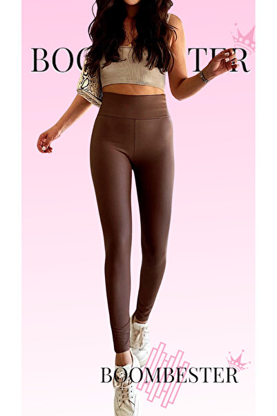 BoomBester Toparlayıcı Polarlı Kışlık Deri Tayt Belden Kaymaz Yüksek Bel