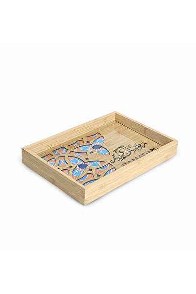 Generic Set of two wooden serving trays with a glass base and laser-cut decor...