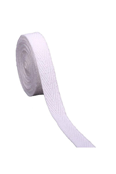 BGM TEKS Panglică îngustă cu model alb Herringbone - 1cm, 5 metri