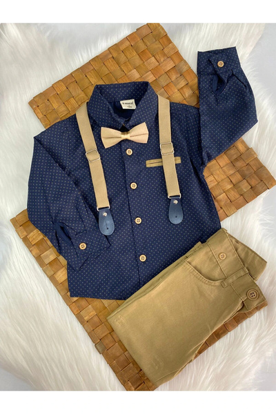 BİGÜMEX Boy's Suit Set of 4 with Bow Tie and Slopet-Kamel