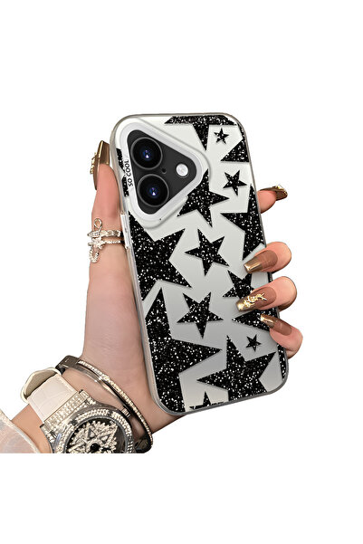 ucuc حافظة مضادة للسقوط من السيليكون المتوافقة مع هاتف iPhone 16، بأنماط نجمية